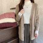 V-neck Cable Knit Pocket-detail Long-sleeve Cardigan