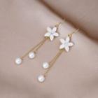 Faux Crystal Flower Faux Pearl Fringed Earring 1 Pair - E3256 - As Shown In Figure - One Size
