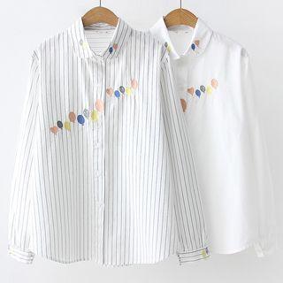 Balloon Embroidered Long-sleeve Striped Shirt