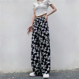 Mid-rise Dog Printed Wide-leg Pants