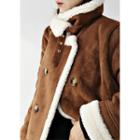 Double-breasted Long Faux-shearling Coat