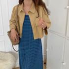 Button-up Jacket / Spaghetti Strap Plaid Midi Dress