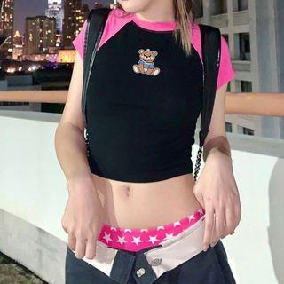 Bear Short Raglan Sleeve Crop T-shirt
