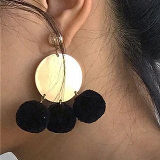 Single Pompom Metal Disc Earring
