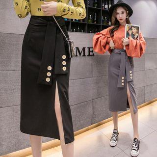 Tie-waist Midi Fitted Skirt