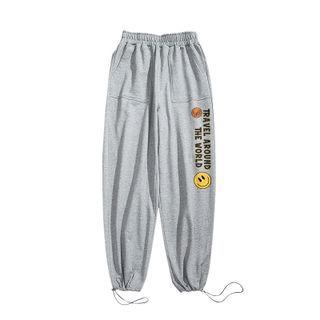 Smile Print Lettering Harem Pants / Drawstring Pants