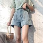 Faux Pearl Washed Denim Shorts