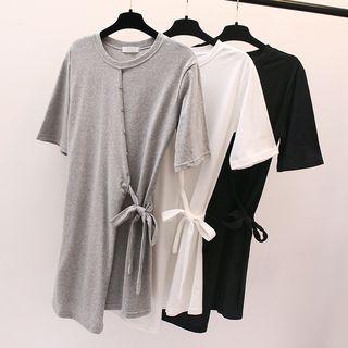 Short-sleeve Asymmetric Wrap Long T-shirt