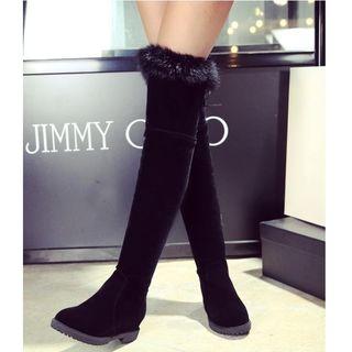 Faux Fur Cuff Faux Suede Over-the-knee Hidden Wedge Boots