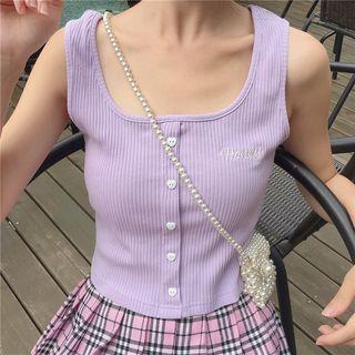 Heart Button Rib-knit Tank Top