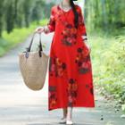Floral Print Long-sleeve Maxi Shift Dress