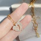 Heart Rhinestone Pendant Sterling Silver Necklace 1pc - Gold - One Size