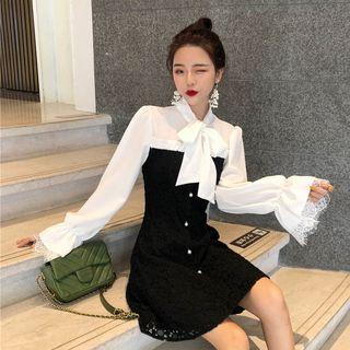 Bell-sleeve Mini Lace A-line Dress