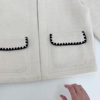 Collared Contrast-trim Open-front Jacket Black - One Size