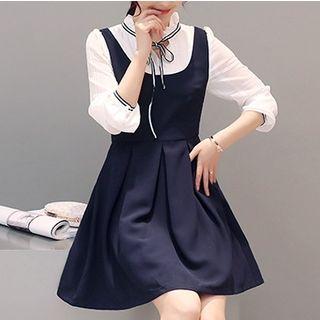 Tie-neck Mock Two-piece A-line Dress