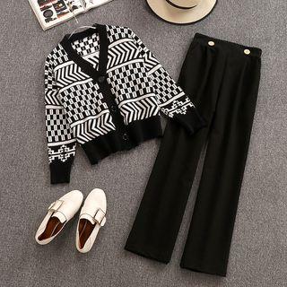 Set: Jacquard Cardigan + Wide-leg Pants