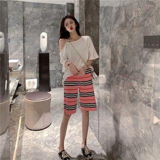 Striped Drawstring Knitted Shorts