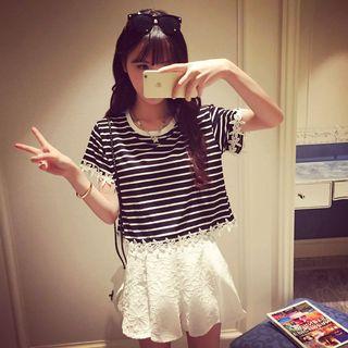 Lace Trim Striped Tee