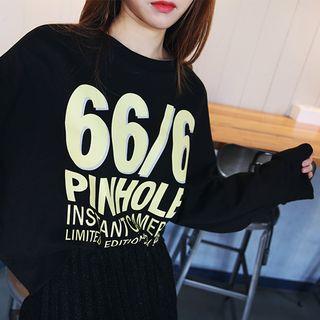Button-cuff Lettering Pullover