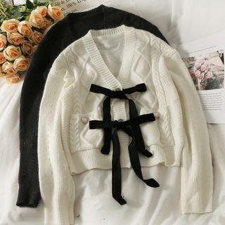Ribbon-accent Slim-fit Cardigan