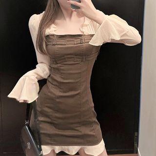 Square-neck Ruffled Trim Dress