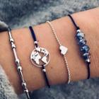 Set Of 4: Alloy World Map / Heart / Faux Crystal Bracelet (assorted Designs)