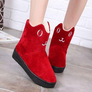 Cat Face Faux-suede Flat Snow Boots