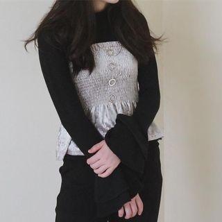 Set: Plain Long Sleeve Knit Top + Strapless Top