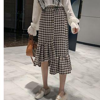 Midi Houndstooth A-line Skirt