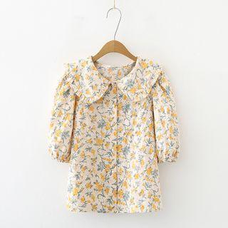 Collar Short Sleeve Floral Print Blouse