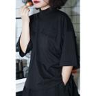 Mock Turtleneck Flap-pocket Short-sleeve T-shirt