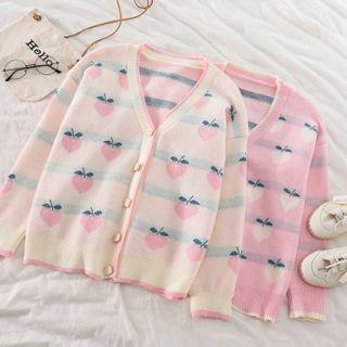 Peach Print V-neck Cardigan