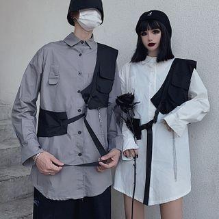Couple Matching Set: Short Sleeve Plain Shirt + Cargo Vest
