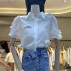 Lapel Bow Puff Short-sleeve Top