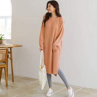 Dip-back Raglan Ribbed Midi Knit Dress