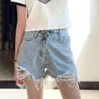 Distressed Chained Denim Shorts