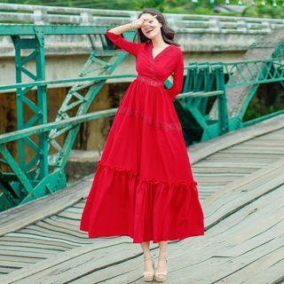 Crochet-trim A-line Maxi Dress