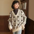 V-neck Argyle Knit Sweater
