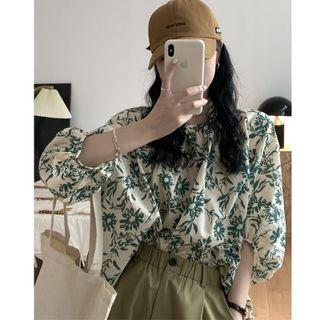 Floral Blouse Floral - Green & Off-white - One Size