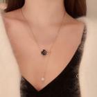 Flower Necklace Plated Gold - Black & Gold - One Size