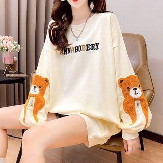 Letter Embroidered Bear Embroidered Sweatshirt
