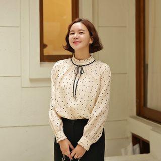 Frill-neck Polka-dot Blouse