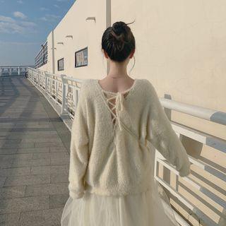 Open-back Loose-fit Sweater / Mesh Skirt