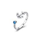 925 Sterling Silver Simple Vintage Elegant Fashion Anchor Adjustable Opening Non Natural Ring With Turquoise Silver - One Size