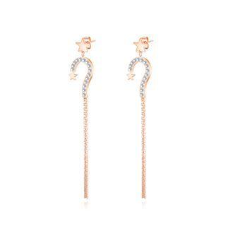 Simple And Fashion Plated Rose Gold 316l Stainless Steel Star Fringed Earrings With Cubic Zircon Rose Gold - One Size