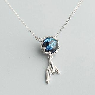 925 Sterling Silver Mermaid Tail Crystal Pendant Necklace As Shown In Figure - One Size