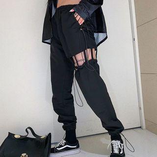 Cutout Sweatpants Black - One Size