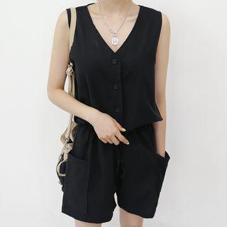 V-neck Sleeveless Linen Blend Playsuit