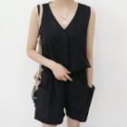 V-neck Sleeveless Linen Blend Playsuit