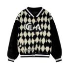 Lettering Diamond Pattern Fleece Baseball Jacket Black - One Size